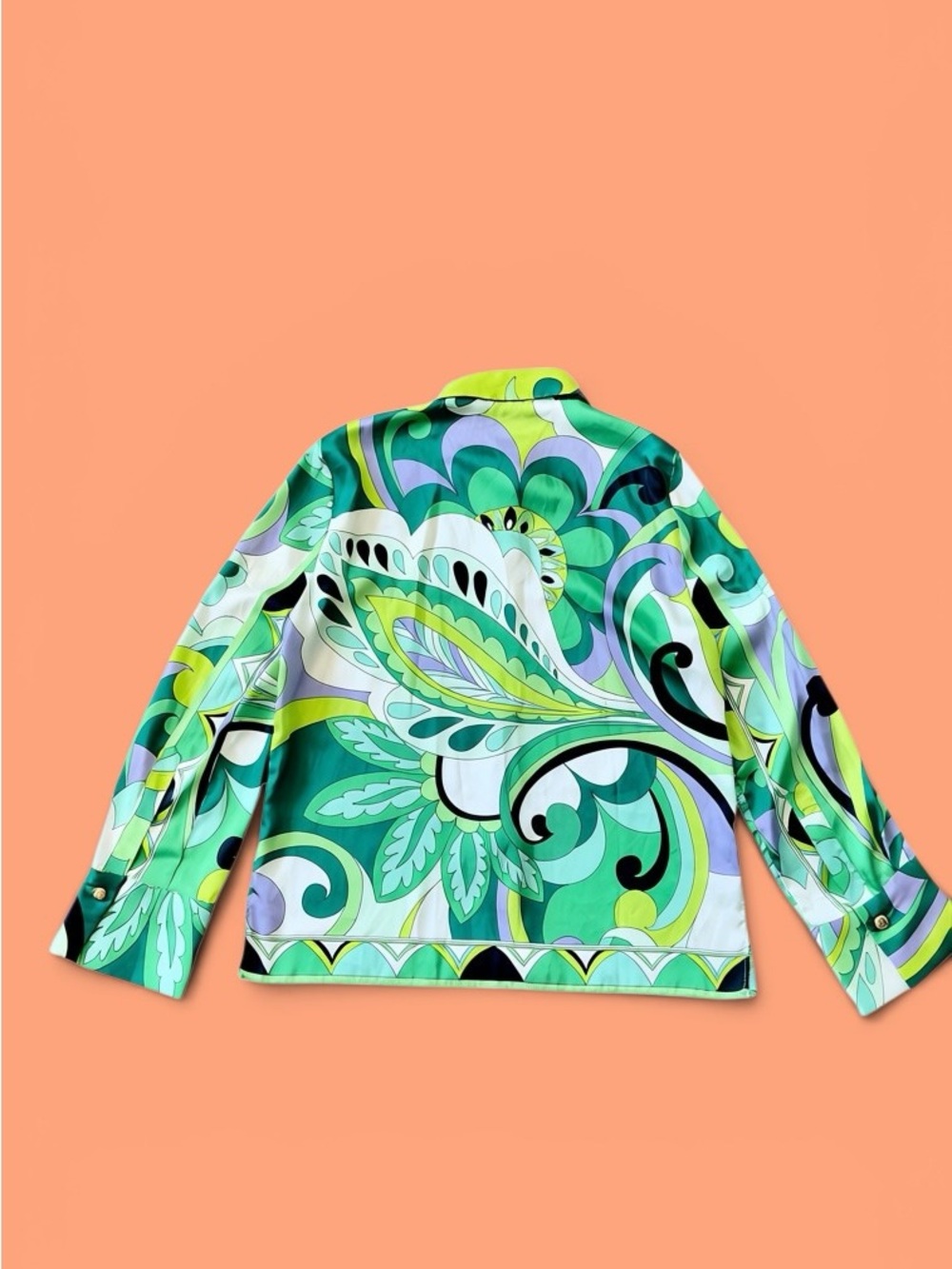 Zara Vibrant Green & Lime Abstract Print Button-Up Blouse - Picture 3 of 3